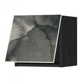 МЕТОД Горизонтальный навесной шкаф - под дерево черный, Кальвиа с печатным рисунком, 40x40 см