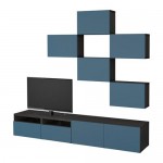 БЕСТО Шкаф для ТВ, комбинация - черно-коричневый/Вальвикен темно-синий, направляющие ящика,нажимные