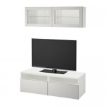 БЕСТО Шкаф для ТВ, комбин/стеклян дверцы - белый Лаппвикен/светло-серый прозрачное стекло, направляющие ящика,нажимные БЕСТО Шкаф для ТВ, комбин/стеклян дверцы - белый Лаппвикен/светло-серый прозрачное стекло, направляющие ящика,нажимные