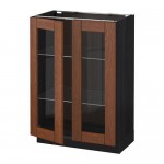 МЕТОД Напольный шкаф с 2 стекл дверцами - под дерево черный, 60x37x80 см