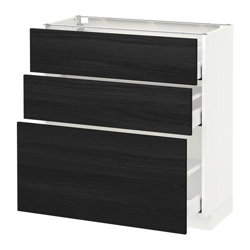 МЕТОД / МАКСИМЕРА Напольный шкаф с 3 ящиками - белый, Тингсрид под дерево черный, 80x37 см МЕТОД / МАКСИМЕРА Напольный шкаф с 3 ящиками - белый, Тингсрид под дерево черный, 80x37 см