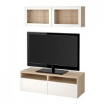 БЕСТО Шкаф для ТВ, комбин/стеклян дверцы - под беленый дуб/Сельсвикен глянцевый/белый прозрачное стекло, направляющие ящика,нажимные БЕСТО Шкаф для ТВ, комбин/стеклян дверцы - под беленый дуб/Сельсвикен глянцевый/белый прозрачное стекло, направляющие ящика,нажимные