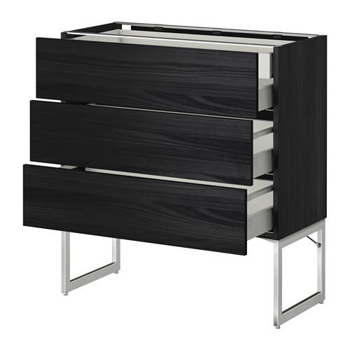 МЕТОД / МАКСИМЕРА Напольн шкаф 3фронт пнл/2низ/2ср ящ - под дерево черный, Тингсрид под дерево черный, 80x37x60 см