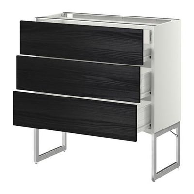 МЕТОД / ФОРВАРА Напольн шкаф 3фронт пнл/2низ/2ср ящ - 80x37x60 см, Тингсрид под дерево черный, белый МЕТОД / ФОРВАРА Напольн шкаф 3фронт пнл/2низ/2ср ящ - 80x37x60 см, Тингсрид под дерево черный, белый