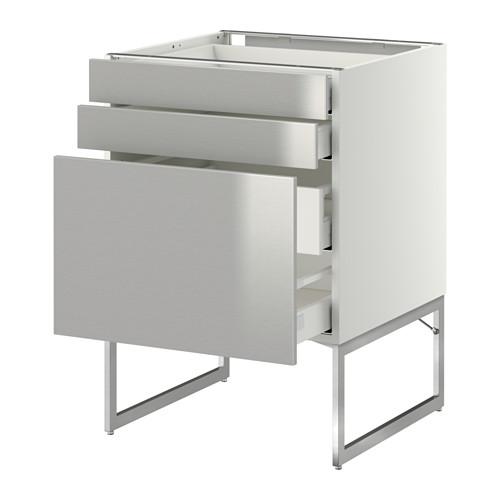 МЕТОД / МАКСИМЕРА Напольн шкаф 3фронт пнл/2низ/2ср ящ - белый, Гревста нержавеющ сталь, 60x60x60 см