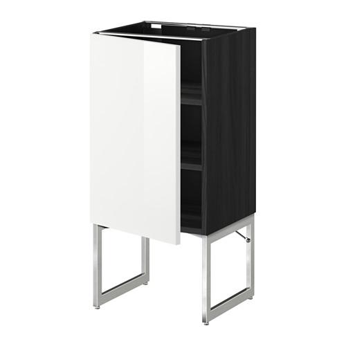 МЕТОД Напольный шкаф с полками - под дерево черный, Рингульт глянцевый белый, 40x37x60 см