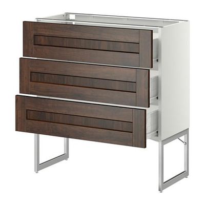 МЕТОД / ФОРВАРА Нплн шк 3 фрнт/3 средн ящика - 80x37x60 см, Эдсерум под дерево коричневый, белый