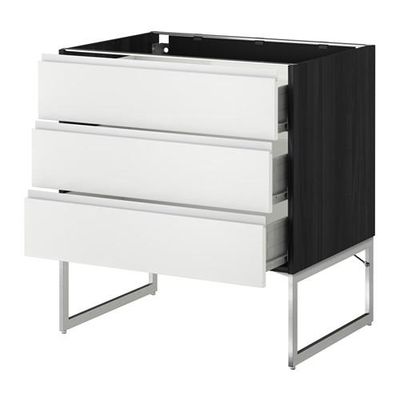 МЕТОД / ФОРВАРА Нплн шк 3 фрнт/3 средн ящика - 80x60x60 см, Нодста белый/алюминий, под дерево черный МЕТОД / ФОРВАРА Нплн шк 3 фрнт/3 средн ящика - 80x60x60 см, Нодста белый/алюминий, под дерево черный