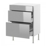 ФАКТУМ Напольный шкаф с 3 ящиками - Рубрик нержавеющ сталь, 80x37 см ФАКТУМ Напольный шкаф с 3 ящиками - Рубрик нержавеющ сталь, 80x37 см