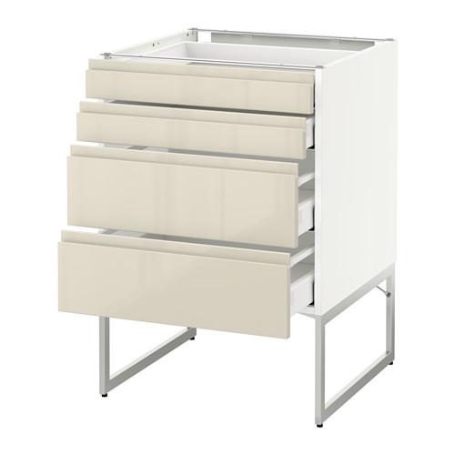 МЕТОД / МАКСИМЕРА Нплн шк 4 фронт/2 низк/2средн ящ - белый, Воксторп глянцевый светло-бежевый, 60x60x60 см