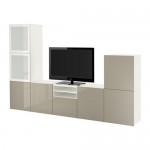 БЕСТО Шкаф для ТВ, комбин/стеклян дверцы - белый/Сельсвикен глянцевый/бежевый матовое стекло, направляющие ящика,нажимные БЕСТО Шкаф для ТВ, комбин/стеклян дверцы - белый/Сельсвикен глянцевый/бежевый матовое стекло, направляющие ящика,нажимные