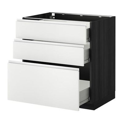 МЕТОД / ФОРВАРА Напольный шкаф с 3 ящиками - 80x60 см, Нодста белый/алюминий, под дерево черный МЕТОД / ФОРВАРА Напольный шкаф с 3 ящиками - 80x60 см, Нодста белый/алюминий, под дерево черный