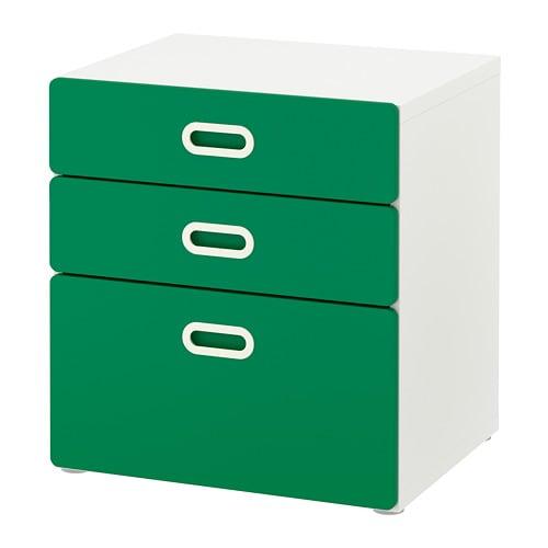 СТУВА / ФРИТИДС Комод с 3 ящиками - белый/зеленый