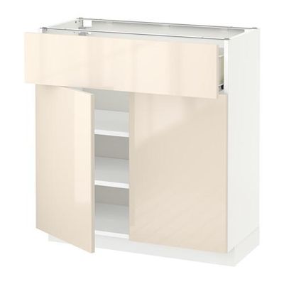 МЕТОД / ФОРВАРА Напольный шкаф+ящик/2дверцы - 80x37 см, Рингульт глянцевый кремовый, белый