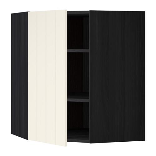 МЕТОД Угловой навесной шкаф с полками - под дерево черный, Хитарп белый с оттенком, 68x80 см