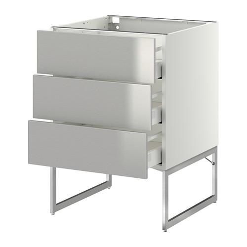 МЕТОД / МАКСИМЕРА Нплн шк 3 фрнт/3 средн ящика - белый, Гревста нержавеющ сталь, 60x60x60 см