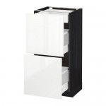 МЕТОД / МАКСИМЕРА Напольный шкаф/2фасада/3ящика - под дерево черный, Рингульт глянцевый белый, 40x37 см