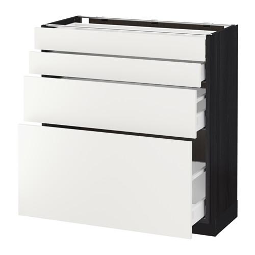 МЕТОД / МАКСИМЕРА Напольн шкаф 4 фронт панели/4 ящика - под дерево черный, Хэггеби белый, 80x37 см