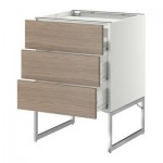 МЕТОД / ФОРВАРА Напольн шкаф/3фронт пнл/3ящика - 60x60x60 см, Брокхульт под грецкий орех светло-серый, белый