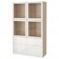 БЕСТО Комбинация д/хранения+стекл дверц - под беленый дуб/Сельсвикен глянцевый/белый прозрачное стекло, направляющие ящика,нажимные