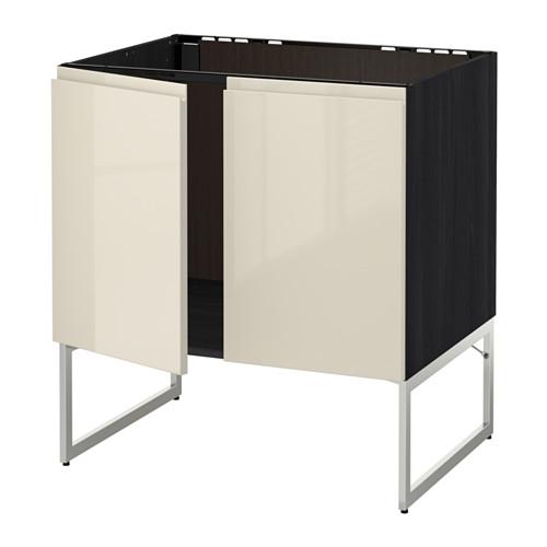 МЕТОД Напольн шкаф д раковины+2 двери - под дерево черный, Воксторп глянцевый светло-бежевый МЕТОД Напольн шкаф д раковины+2 двери - под дерево черный, Воксторп глянцевый светло-бежевый