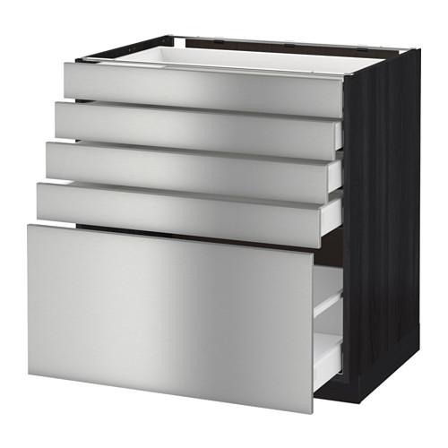 МЕТОД / МАКСИМЕРА Напольный шкаф с 5 ящиками - под дерево черный, Гревста нержавеющ сталь, 80x60 см