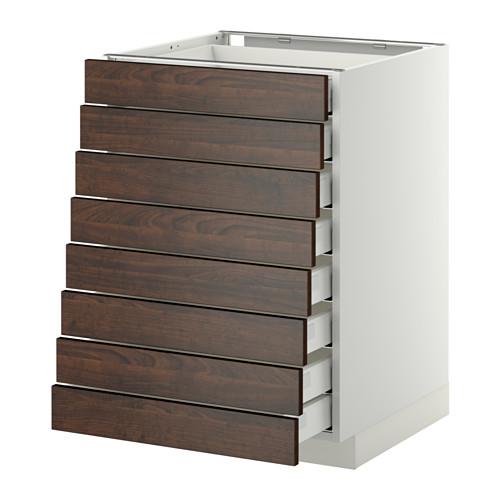 МЕТОД / МАКСИМЕРА Наполн шкаф 8 фронт/8 низк ящиков - белый, Эдсерум под дерево коричневый, 60x60 см