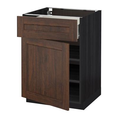 МЕТОД / ФОРВАРА Напольный шкаф с ящиком/дверью - 60x60 см, Эдсерум под дерево коричневый, под дерево черный