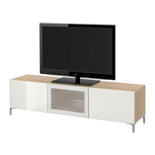 БЕСТО Тумба под ТВ с ящиками и дверцей - под беленый дуб/Сельсвикен глянцевый/белый матовое стекло, направляющие ящика, плавно закр БЕСТО Тумба под ТВ с ящиками и дверцей - под беленый дуб/Сельсвикен глянцевый/белый матовое стекло, направляющие ящика, плавно закр
