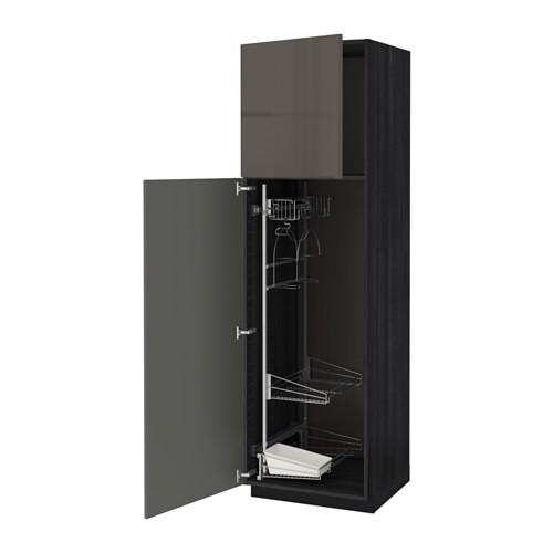 МЕТОД Выс шк с отд д/акс д/убрк - под дерево черный, Рингульт глянцевый серый, 60x60x200 см МЕТОД Выс шк с отд д/акс д/убрк - под дерево черный, Рингульт глянцевый серый, 60x60x200 см