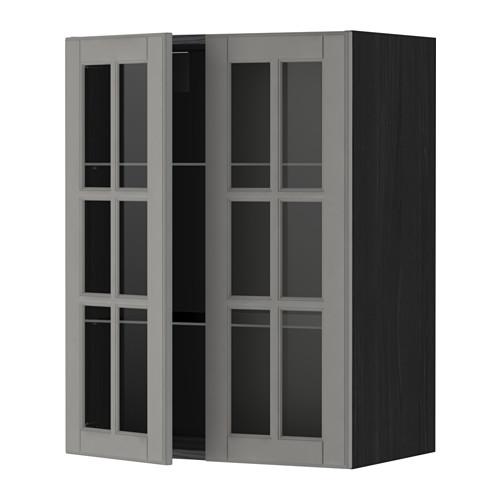 METOD навесной шкаф с полками/2 стекл дв черный/Будбин серый 60x80 см