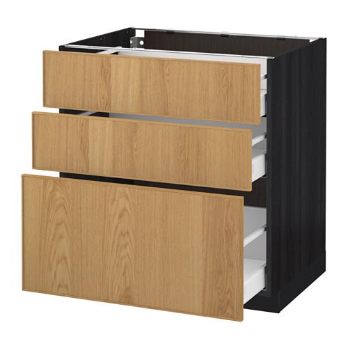 МЕТОД / МАКСИМЕРА Напольный шкаф с 3 ящиками - под дерево черный, Экестад дуб, 80x60 см МЕТОД / МАКСИМЕРА Напольный шкаф с 3 ящиками - под дерево черный, Экестад дуб, 80x60 см