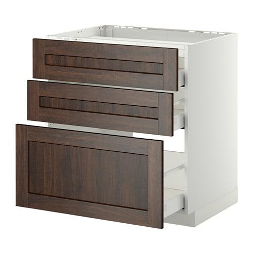МЕТОД / МАКСИМЕРА Напольн шкаф/3фронт пнл/3ящика - белый, Эдсерум под дерево коричневый, 80x60 см