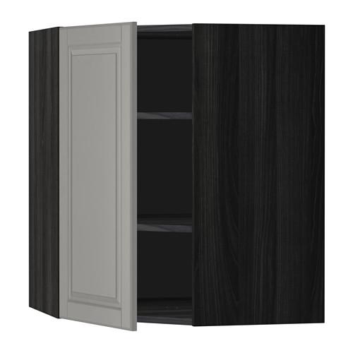 МЕТОД Угловой навесной шкаф с полками - под дерево черный, Будбин серый, 68x80 см