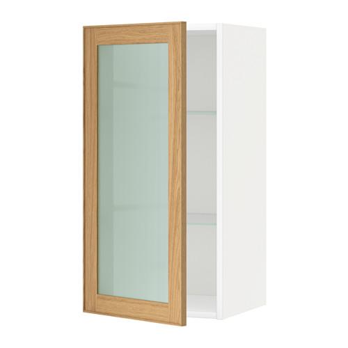 МЕТОД Навесной шкаф с полками/стекл дв - белый, Экестад дуб, 40x80 см МЕТОД Навесной шкаф с полками/стекл дв - белый, Экестад дуб, 40x80 см