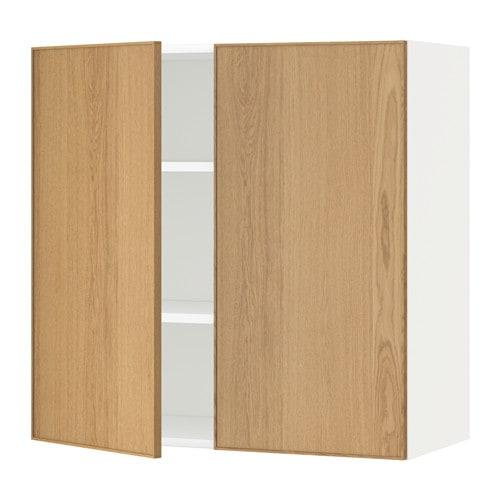 МЕТОД Навесной шкаф с полками/2дверцы - белый, Экестад дуб, 80x80 см