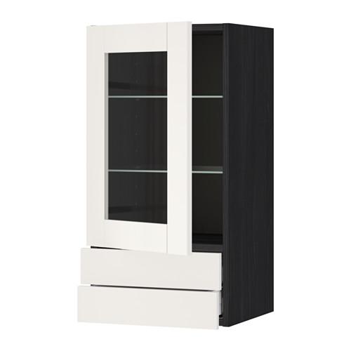 МЕТОД / МАКСИМЕРА Навесной шкаф/стекл дверца/2 ящика - под дерево черный, Сэведаль белый, 40x80 см