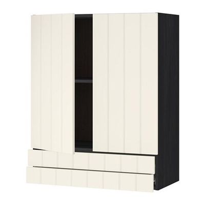 МЕТОД / ФОРВАРА Навесной шкаф/2дверцы/2ящика - 80x100 см, Хитарп белый с оттенком, под дерево черный МЕТОД / ФОРВАРА Навесной шкаф/2дверцы/2ящика - 80x100 см, Хитарп белый с оттенком, под дерево черный