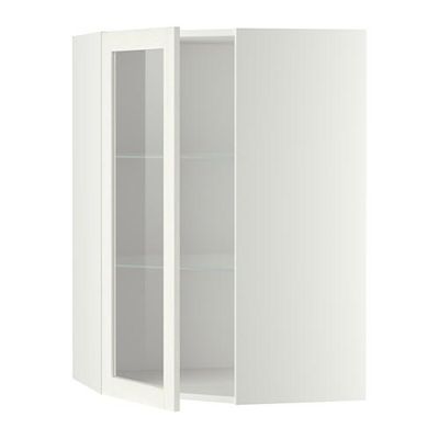 МЕТОД Углов навесн шк с полками/сткл дв - 68x100 см, Росдаль белый ясень, белый