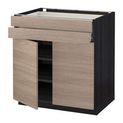 МЕТОД / ФОРВАРА Напольный шкаф/2дверцы/2ящика - Брокхульт под грецкий орех светло-серый, под дерево черный