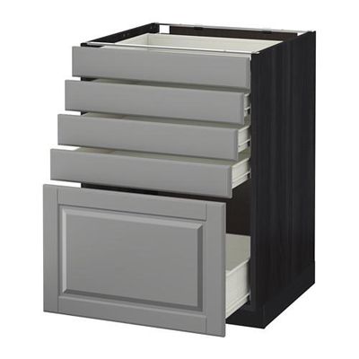 МЕТОД / ФОРВАРА Напольный шкаф с 5 ящиками - 60x60 см, Будбин серый, под дерево черный МЕТОД / ФОРВАРА Напольный шкаф с 5 ящиками - 60x60 см, Будбин серый, под дерево черный