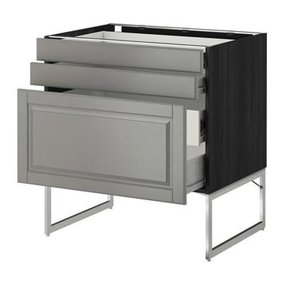 МЕТОД / ФОРВАРА Напольн шкаф 3фронт пнл/2низ/2ср ящ - 80x60x60 см, Будбин серый, под дерево черный МЕТОД / ФОРВАРА Напольн шкаф 3фронт пнл/2низ/2ср ящ - 80x60x60 см, Будбин серый, под дерево черный