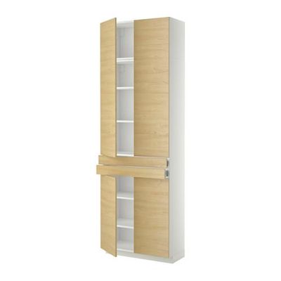 МЕТОД / ФОРВАРА Высокий шкаф+полки/2 ящика/4 дверцы - Тингсрид под березу, белый МЕТОД / ФОРВАРА Высокий шкаф+полки/2 ящика/4 дверцы - Тингсрид под березу, белый