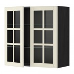 METOD навесной шкаф с полками/2 стекл дв черный/Будбин белый с оттенком 80x80 см