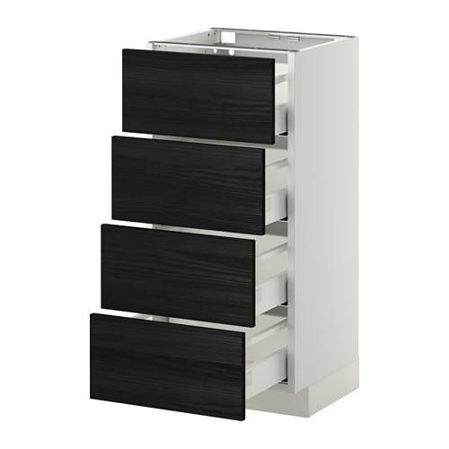 МЕТОД / МАКСИМЕРА Напольн шкаф 4 фронт панели/4 ящика - белый, Тингсрид под дерево черный, 40x37 см