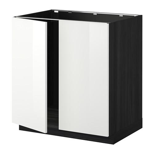METOD напольн шкаф д раковины+2 двери черный/Рингульт белый 80x60 см