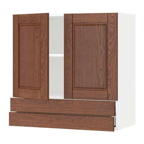 МЕТОД / МАКСИМЕРА Навесной шкаф/2дверцы/2ящика - белый, Филипстад коричневый, 80x80 см