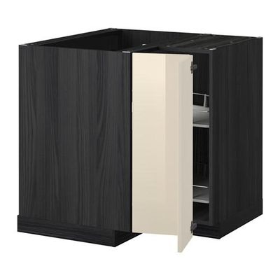МЕТОД Угл напольн шкаф с вращающ секц - Рингульт глянцевый кремовый, под дерево черный