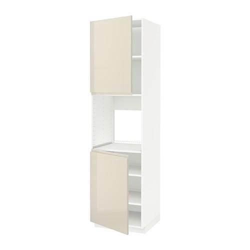 МЕТОД Высок шкаф д/духовки/2дверцы/полки - белый, Воксторп глянцевый светло-бежевый, 60x60x220 см