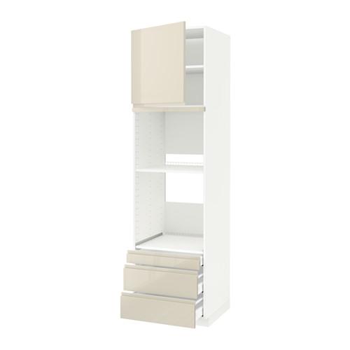 МЕТОД / МАКСИМЕРА Выс шкаф д/дхвк/комб дхвк+двр/3ящ - белый, Воксторп глянцевый светло-бежевый, 60x60x220 см